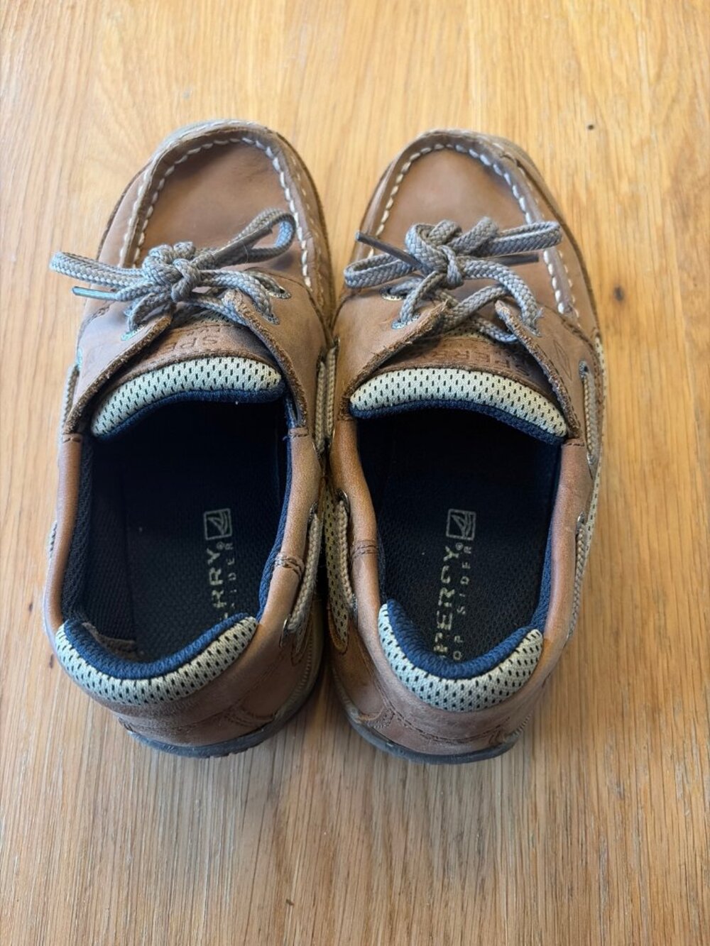 Sperry Top Sider Youth 1M Tan Leather 2 Eye Boat Shoes Lace Up